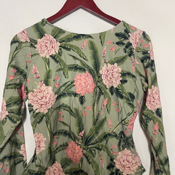 Agua Bendita Target Green Peony Floral Long Sleeve 1 Piece Swimsuit Bodysuit XL - Picture 4 of 5